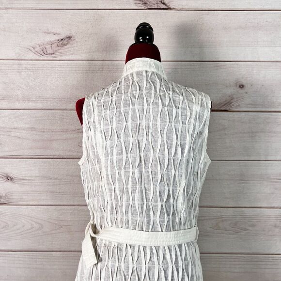 100% Capri Mini Dress Sleeveless Belted Raw Hem Linen - Picture 7 of 11